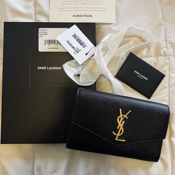 NIB YSL Uptown Pebbled Calfskin Leather Wallet on a Chain - Picture 4 of 14